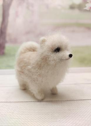 Игрушка собачка валяная, померанский шпиц, сувенир собака, щенок из шерсти