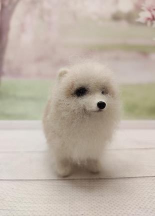Игрушка собачка валяная, померанский шпиц, сувенир собака, щенок из шерсти