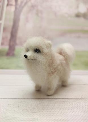 Игрушка собачка валяная, померанский шпиц, сувенир собака, щенок из шерсти