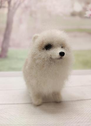 Игрушка собачка валяная, померанский шпиц, сувенир собака, щенок из шерсти