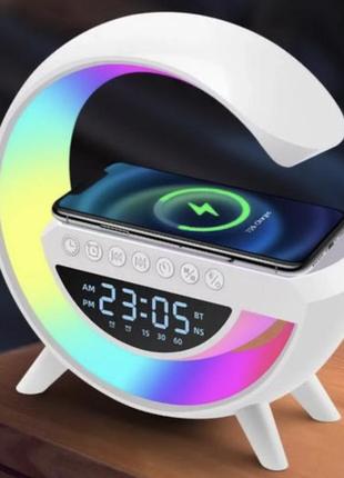 Настільна смарт лампа-нічник g-smart bt-3401 з бездротовою зарядкою, колонкою та годинником