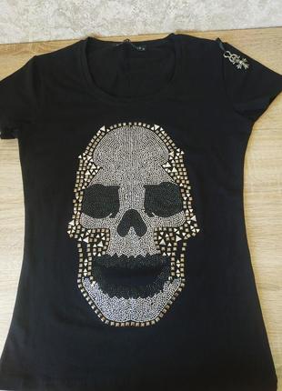 Новая черная футболка с черепом в стиле philipp plein