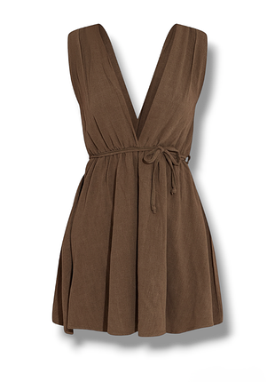 Сукня без рукавів кольору хакі з льону на зав'язках від prettylittlething