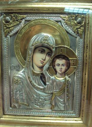Ікони віночна пара рятувальник і присвячена богородіца в кіотах посріблення 27,5х 23,5 см No11035