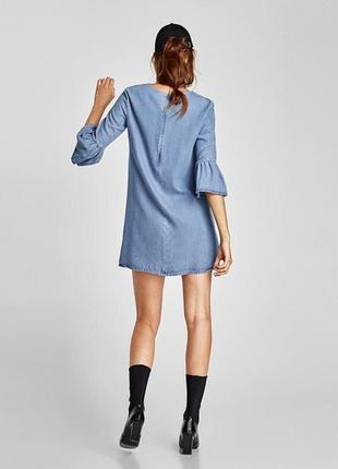 Натуральное платье деним туника из лиоцела с оборками от zara4 фото