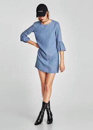 Натуральне плаття денім туніка з ліоцелу з оборками від zara