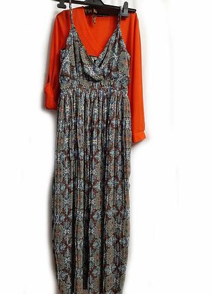 Платье сарафан сине зелёное  р38-42 гофре длинное