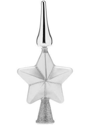 Звездочка на елку com-four® shiny christmas tree topper, настоящее стекло, 29 см, морозное серебро. уценка