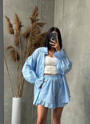 Жіночий костюм з натурального льону (сорочка +шорти) 🫶new collection