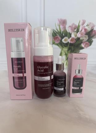 Набір hollyskin пінка з глікогелевою кислотою і кривавий пілінг