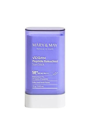 Сонцезахисний стік з бакучіолом і пептидами mary&may vegan peptide bakuchiol sun stick spf50+ pa++++