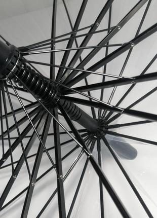 Прозрачный женский зонт-трость в стиле "birdcage", чёрный, полуавтомат (открытие), 16 спиц.