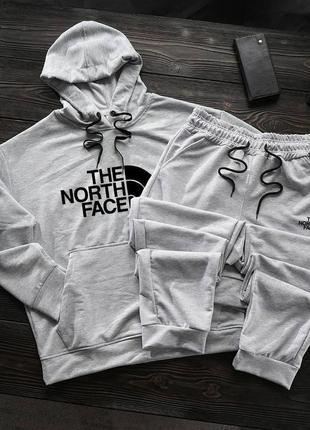 Чоловічий весняний спортивний костюм the north face : худі сірого кольору +сірі штани з принтом tnf тнф