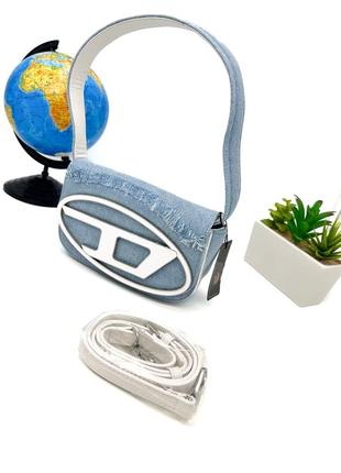 Diesel 1dr denim iconic shoulder bag blue white 20x13