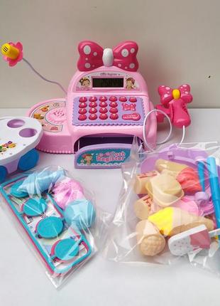 Дитяча каса 2022-26a касовий апарат мікрофон, калькулятор, сканер, звук, гроші, продукти3 фото