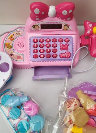 Дитяча каса 2022-26a касовий апарат мікрофон, калькулятор, сканер, звук, гроші, продукти2 фото
