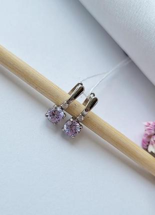 Серебряные серёжки серьги со светло лиловыми камнями серебро 925 пробы родированное 82055л 1.60г