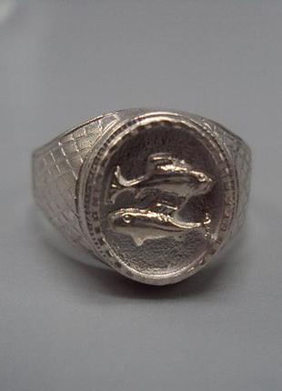 Мужское кольцо перстень печатка рыбы зодиак серебро 925 проба вес 5,79 г 22,5 размер новое №14403