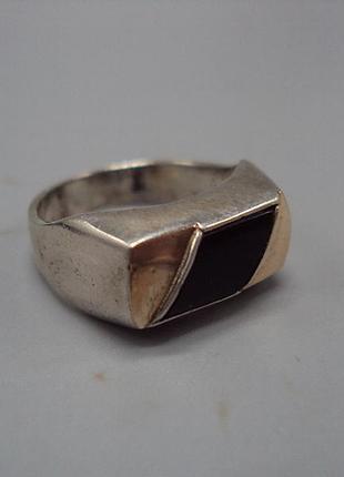Перстень черный камень золотые вставки 375 серебро 875 украина вес 5,03 г 18,5 размер №15775