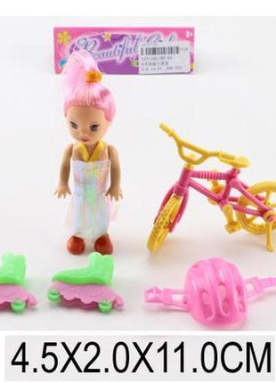 Лялька маленька з велосипедом, ролики, див. опис1 фото