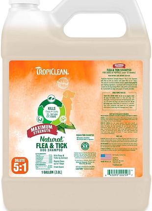 Натуральний шампунь захист від бліх і кліщів для собак tropiclean (тропіклін) гвоздика та лемонграс 3.8 л