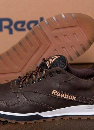 Мужские кожаные демисезонные кроссовки reebok коричневые