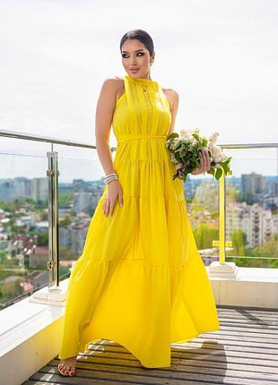 Платье длинное клеш желтое голубое Черное с поясом