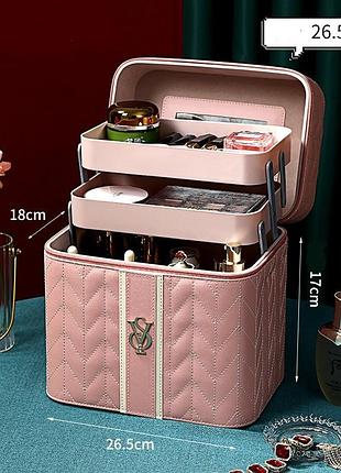 Скринька жіноча косметичка велика для прикрас, косметики з дзеркалом б'ютікейс валіза...