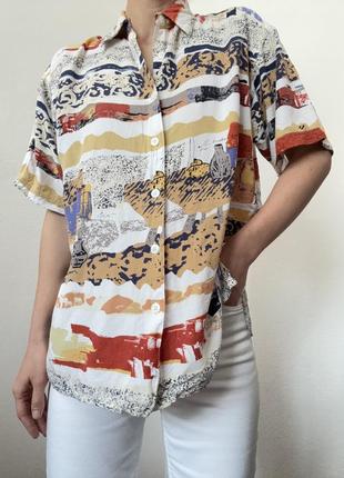 Хлопковая рубашка короткий рукав винтажная блуза хлопок блузка принт оверсайз винтаж vintage shirt