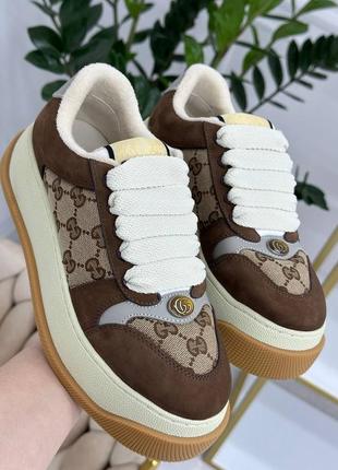 Кроссовки в стиле gucci коричневые на платформе