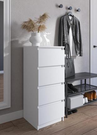 Комод на 4 висувні ящики з фасадами без ручок r-17, комод для зберігання речей, комод у коридор, комоди для іграшок та речей білий