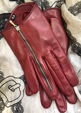 Перчатки женские без подкладки из натуральной кожи ягненка. цвет winter red