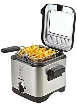 Фритюрница масляная mesko ms 4910 (900 вт, чаша 1.5 л, регулировка температуры, нержавеющая сталь)