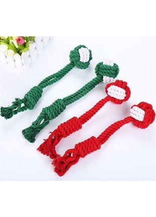 Игрушка для собак канатная мяч и завязанный узел, красный 32см