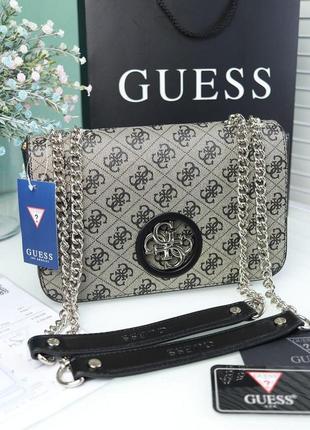 Сумка guess клатч з масивною цепочкою сірий
