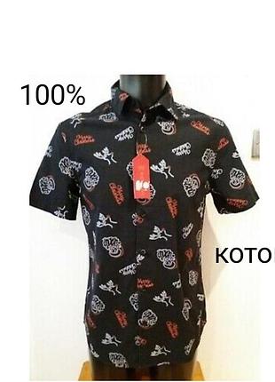 3 дня!брендовая коттоновая рубашка с коротким рукавом