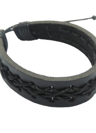 Браслет кожаный на руку черный с многослойным плетением b-15841 фото