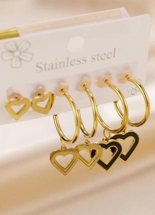 Комплект серьг stainless steel в форме сердца из нержавеющей стали