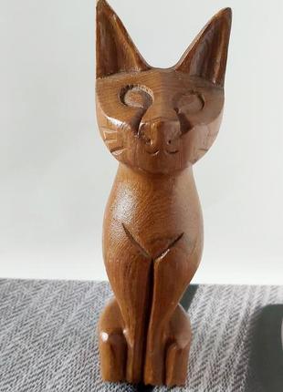 Статуэтка кошка винтаж гдр 1960 гг натуральное дерево кот