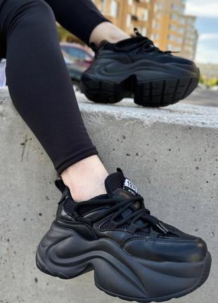▪в стилі balenciaga натуральна шкіра жіночі шкіряні чорні кросівки-снікерси висока масивна танкетка платформа демісезон 35-35,5 36 37 38 39 40 розмір2 фото