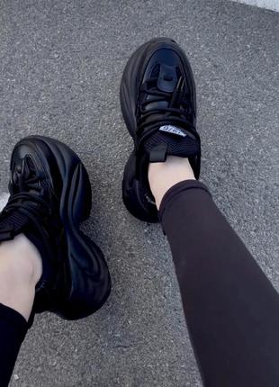 ▪в стилі balenciaga натуральна шкіра жіночі шкіряні чорні кросівки-снікерси висока масивна танкетка платформа демісезон 35-35,5 36 37 38 39 40 розмір3 фото