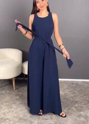 Комбинезон палаццо брючный свободный летний черный бежевый синий брюки штаны топ майка костюм