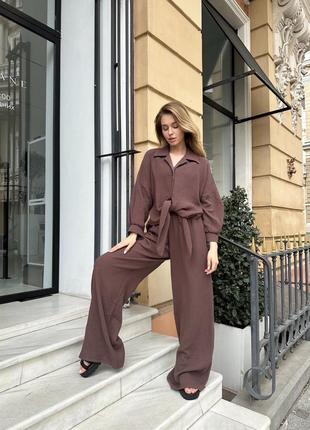 Костюм из муслина топ блуза и широкие штаны брюки