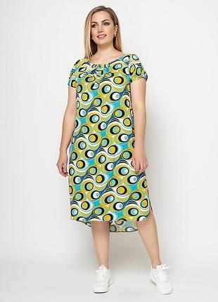 Платье из штапеля яркое летнее свободное размер от 50 до 58