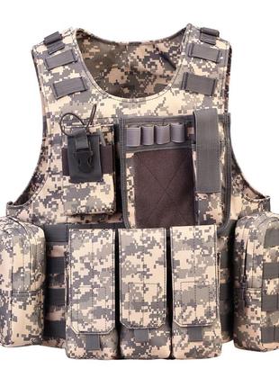 Жилет тактический военный разгрузка protector plus z509 с системой molle pixel камуфляж