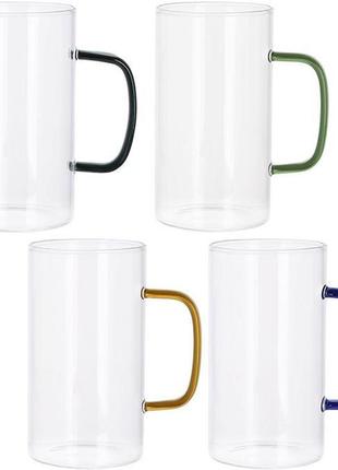 Набір 4 скляних кухлів lorenza 500мл 7trav 7trav з кольоровими ручками