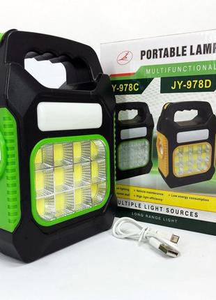 Фонарь переносной jy-978d-led+12cob, power bank, фонарь светодиодный прожектор. цвет: зеленый