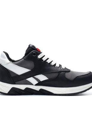 Демісезонні підліткові шкіряні кросівки reebok колір сірий,чорний, білий