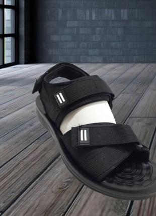 Літні чоловічі сандалі маломірять на трьох регульованих липучках спортивні текстильні босоніжки чорні