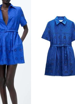 Сукня сорочка прошва синя міні zara